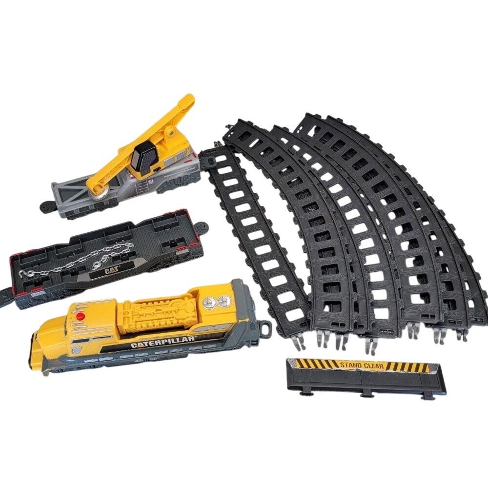 Caterpillar Toy Train Set Kids Yellow Black Construction Crane Engine Track Lot